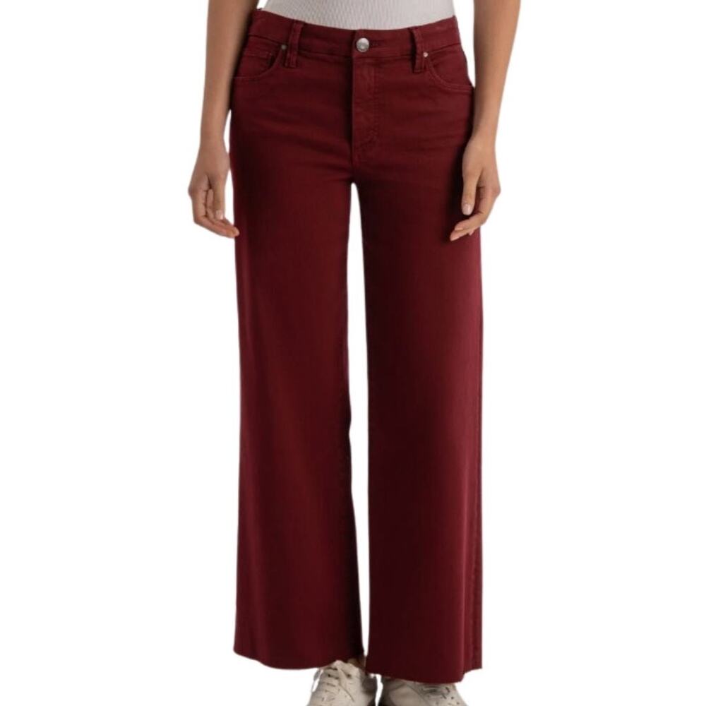 Kut from the Kloth Meg High -Rise Wide-Leg Pants Size 4 Maroon EUC